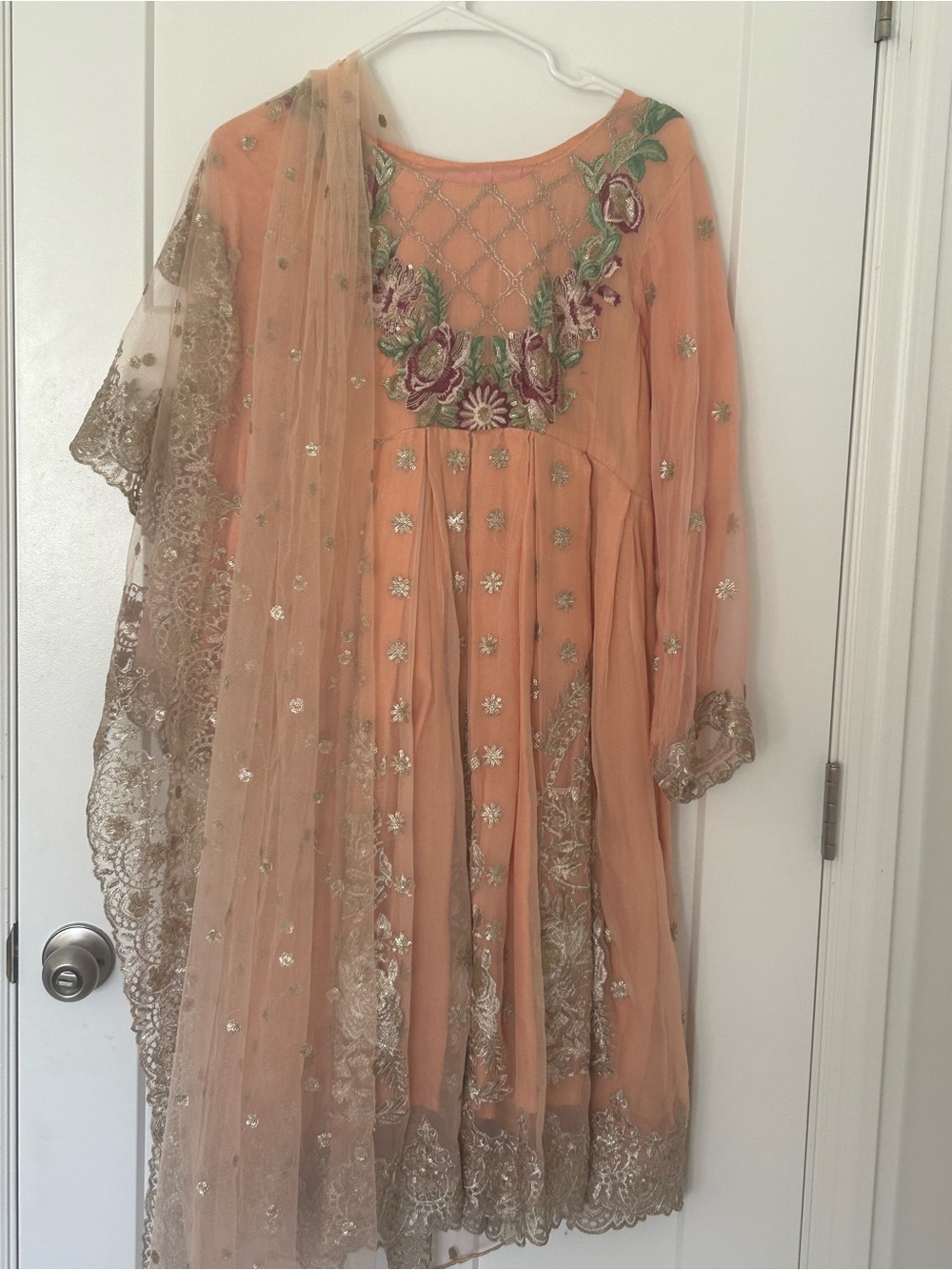 Peach Embroidered Women's sharara suit, party wear , fancy dress
